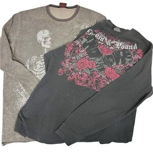 Set of 2 MMA Elite Thermal Long Sleeve shirt XL Y2K Cyber Goth Punk Ground Pound